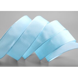 3 m x 25 mm SEIDENBAND LINA 602 HELLBLAU mit Drahtkanten Stoffband Dekoband Drahtkantenband Geschenkband Tischdeko
