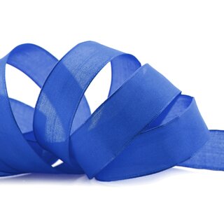 3 m x 25 mm SEIDENBAND LINA 614 BLAU mit Drahtkanten Stoffband Dekoband Drahtkantenband Geschenkband Tischdeko
