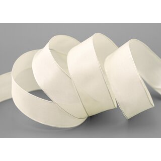20 m x 25 mm SEIDENBAND LINA 104 Ivory Creme mit Drahtkanten Stoffband Dekoband Drahtkantenband Geschenkband Tischdeko