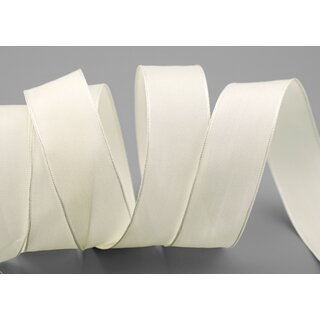 20 m x 25 mm SEIDENBAND LINA 104 Ivory Creme mit Drahtkanten Stoffband Dekoband Drahtkantenband Geschenkband Tischdeko