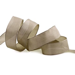 20 m x 25 mm SEIDENBAND LINA 105 BEIGE Hellbraun mit Drahtkanten Stoffband Dekoband Drahtkantenband Geschenkband Tischdeko