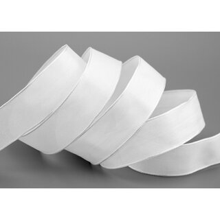 20 m x 25 mm SEIDENBAND LINA 601 Weiss mit Drahtkanten Stoffband Dekoband Drahtkantenband Geschenkband Tischdeko
