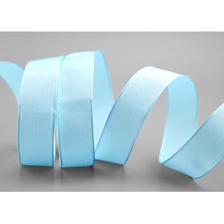 20 m x 25 mm SEIDENBAND LINA 602 HELLBLAU mit Drahtkanten Stoffband Dekoband Drahtkantenband Geschenkband Tischdeko