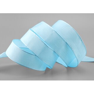 20 m x 25 mm SEIDENBAND LINA 602 HELLBLAU mit Drahtkanten Stoffband Dekoband Drahtkantenband Geschenkband Tischdeko