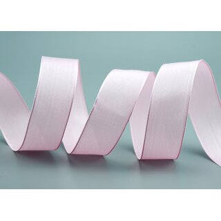 20 m x 25 mm SEIDENBAND LINA 604 Hellrosa Rosa mit Drahtkanten Stoffband Dekoband Drahtkantenband Geschenkband Tischdeko