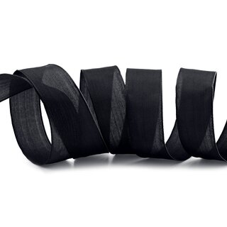 20 m x 25 mm SEIDENBAND LINA 613 SCHWARZ mit Drahtkanten Stoffband Dekoband Drahtkantenband Geschenkband Tischdeko