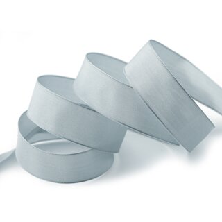 20 m x 25 mm SEIDENBAND LINA 631 GRAU Hellgrau mit Drahtkanten Stoffband Dekoband Drahtkantenband Geschenkband Tischdeko