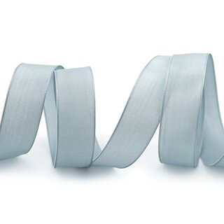 20 m x 25 mm SEIDENBAND LINA 631 GRAU Hellgrau mit Drahtkanten Stoffband Dekoband Drahtkantenband Geschenkband Tischdeko
