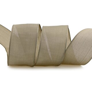 3 m x 40 mm SEIDENBAND LINA 105 BEIGE Hellbraun mit Drahtkanten Stoffband Dekoband Drahtkantenband Geschenkband Tischdeko