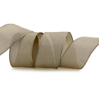 3 m x 40 mm SEIDENBAND LINA 105 BEIGE Hellbraun mit Drahtkanten Stoffband Dekoband Drahtkantenband Geschenkband Tischdeko