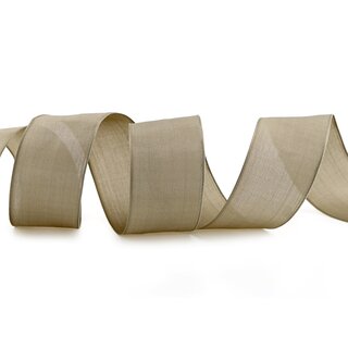 3 m x 40 mm SEIDENBAND LINA 105 BEIGE Hellbraun mit Drahtkanten Stoffband Dekoband Drahtkantenband Geschenkband Tischdeko