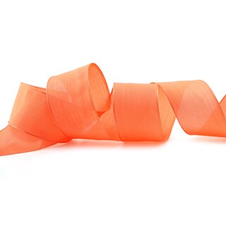 3 m x 40 mm SEIDENBAND LINA 420 APRICOT Mandarin mit Drahtkanten Stoffband Dekoband Drahtkantenband Geschenkband Tischdeko