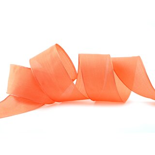 3 m x 40 mm SEIDENBAND LINA 420 APRICOT Mandarin mit Drahtkanten Stoffband Dekoband Drahtkantenband Geschenkband Tischdeko