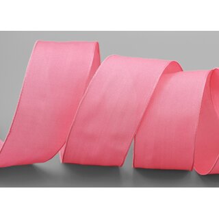 3 m x 40 mm SEIDENBAND LINA 504 ROSA Koralle mit Drahtkanten Stoffband Dekoband Drahtkantenband Geschenkband Tischdeko