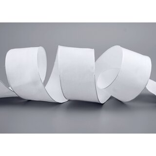 3 m x 40 mm SEIDENBAND LINA 601 Weiss mit Drahtkanten Stoffband Dekoband Drahtkantenband Geschenkband Tischdeko