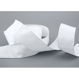 3 m x 40 mm SEIDENBAND LINA 601 Weiss mit Drahtkanten Stoffband Dekoband Drahtkantenband Geschenkband Tischdeko