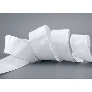 3 m x 40 mm SEIDENBAND LINA 601 Weiss mit Drahtkanten Stoffband Dekoband Drahtkantenband Geschenkband Tischdeko