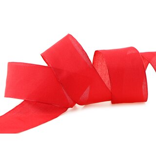 3 m x 40 mm SEIDENBAND LINA 609 ROT mit Drahtkanten Stoffband Dekoband Drahtkantenband Geschenkband Tischdeko
