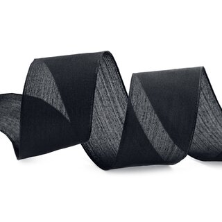 3 m x 40 mm SEIDENBAND LINA 613 SCHWARZ mit Drahtkanten Stoffband Dekoband Drahtkantenband Geschenkband Tischdeko