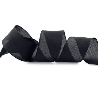 3 m x 40 mm SEIDENBAND LINA 613 SCHWARZ mit Drahtkanten Stoffband Dekoband Drahtkantenband Geschenkband Tischdeko