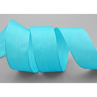 3 m x 40 mm SEIDENBAND LINA 703 TRKIS Trkisblau mit Drahtkanten Stoffband Dekoband Drahtkantenband Geschenkband Tischdeko
