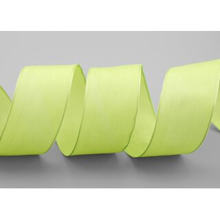 20 m x 40 mm SEIDENBAND LINA 027 LEMONGRN Kiwigrn mit Drahtkanten Stoffband Dekoband Drahtkantenband Geschenkband Tischdeko
