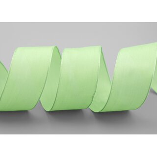 20 m x 40 mm SEIDENBAND LINA 037 LINDGRN Grn mit Drahtkanten Stoffband Dekoband Drahtkantenband Geschenkband Tischdeko