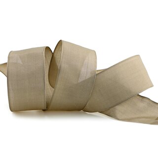 20 m x 40 mm SEIDENBAND LINA 105 BEIGE Hellbraun mit Drahtkanten Stoffband Dekoband Drahtkantenband Geschenkband Tischdeko