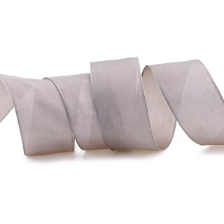 20 m x 40 mm SEIDENBAND LINA 107 Taupe mit Drahtkanten Stoffband Dekoband Drahtkantenband Geschenkband Tischdeko