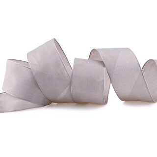 20 m x 40 mm SEIDENBAND LINA 107 Taupe mit Drahtkanten Stoffband Dekoband Drahtkantenband Geschenkband Tischdeko
