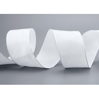 20 m x 40 mm SEIDENBAND LINA 601 Weiss mit Drahtkanten Stoffband Dekoband Drahtkantenband Geschenkband Tischdeko