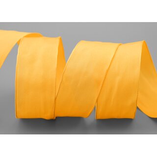 20 m x 40 mm SEIDENBAND LINA 605 DOTTERGELB Gelb mit Drahtkanten Stoffband Dekoband Drahtkantenband Geschenkband Tischdeko