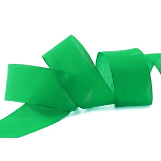 20 m x 40 mm SEIDENBAND LINA 607 GRN Dunkelgrn mit Drahtkanten Stoffband Dekoband Drahtkantenband Geschenkband Tischdeko