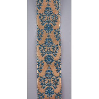 BAROCK 20 m x 40 mm Rolle Dekoband Premium Geschenkband (Petrol / Gold / Braun)