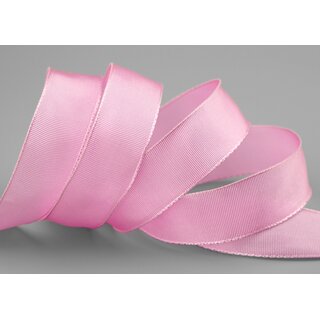 3 m x 25 mm Drahtkantenband LEO ROSA (604) Dekoband mit Drahtkanten einfarbig Geschenkband Stoffband Schleifenband Visco Draht