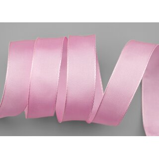 3 m x 25 mm Drahtkantenband LEO ROSA (604) Dekoband mit Drahtkanten einfarbig Geschenkband Stoffband Schleifenband Visco Draht