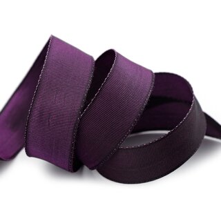 3 m x 25 mm Drahtkantenband LEO AUBERGINE Lila (710) Dekoband mit Drahtkanten einfarbig Geschenkband Stoffband Schleifenband Visco Draht