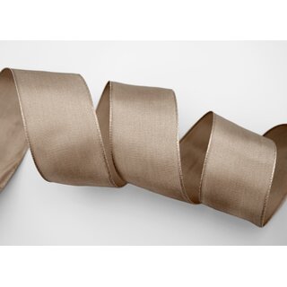 3 m x 40 mm Drahtkantenband LEO TAUPE Toffee (115) Dekoband mit Drahtkanten einfarbig Geschenkband Stoffband Schleifenband Visco Draht