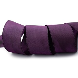 3 m x 40 mm Drahtkantenband LEO AUBERGINE Lila (710) Dekoband mit Drahtkanten einfarbig Geschenkband Stoffband Schleifenband Visco Draht