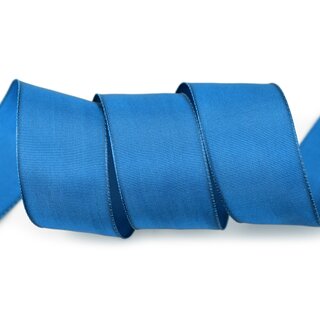 3 m x 40 mm Drahtkantenband LEO KORNBLAU Blau (712) Dekoband mit Drahtkanten einfarbig Geschenkband Stoffband Schleifenband Visco Draht