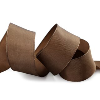 25 m x 40 mm Drahtkantenband LEO BRAUN Mittelbraun (520) Dekoband mit Drahtkanten einfarbig Geschenkband Stoffband Schleifenband Visco Draht