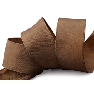 25 m x 40 mm Drahtkantenband LEO BRAUN Mittelbraun (520) Dekoband mit Drahtkanten einfarbig Geschenkband Stoffband Schleifenband Visco Draht