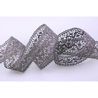 Spitzenband Emma ANTHRAZIT 1 m x 38 mm Meterware  Baumwollspitze Spitze Dunkelgrau Hkelspitze