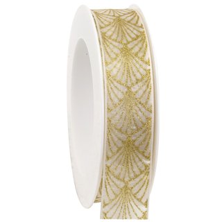 20 m x 25 mm Dekoband Art Nouveau CREME GOLD Ivory Geschenkband Schleifenband Deko Glanz glnzendes Weihnachten Party