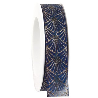 20 m x 25 mm Dekoband Art Nouveau BLAU GOLD Geschenkband Schleifenband Deko Glanz glnzendes Weihnachten Party