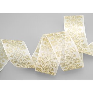 3 m x 40 mm Dekoband Folklore CREME Gold Geschenkband mit formstabilen Kanten Ornament Muster Schleifenband