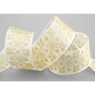 20 m x 40 mm Dekoband Folklore CREME Gold Geschenkband mit formstabilen Kanten Ornament Muster Schleifenband