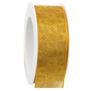 20 m x 40 mm Dekoband Folklore SENF Gold Geschenkband mit formstabilen Kanten Ornament Muster Schleifenband