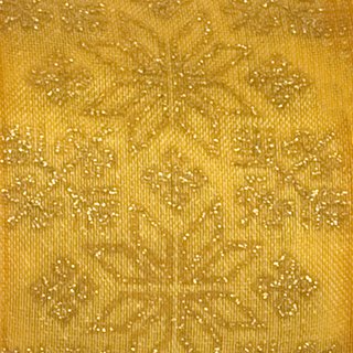 20 m x 40 mm Dekoband Folklore SENF Gold Geschenkband mit formstabilen Kanten Ornament Muster Schleifenband