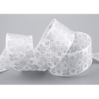 20 m x 40 mm Dekoband Folklore WEISS Geschenkband mit formstabilen Kanten Ornament Muster Schleifenband